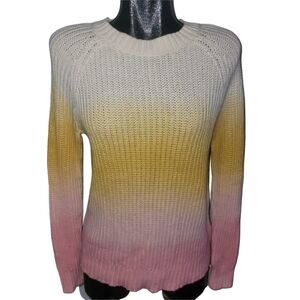 Aerie Gradient Ombre Cream, Pink and Yellow Crew Neck Knit Sweater S